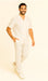 Mens Linen Suit / Cotton French Cuffs 2 Piece Summer Casual Two Piece Mens Walking Outfit For Sale Pant Sets Casual Suit Short Sleeve Shirt + Pants White All White Outfits For Men