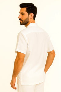 Mens Linen Suit / Cotton French Cuffs 2 Piece Summer Casual Two Piece Mens Walking Outfit For Sale Pant Sets Casual Suit Short Sleeve Shirt + Pants White All White Outfits For Men