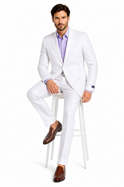 2 Button Men's  Jacket White Linen Suit - Mens Linen Suit