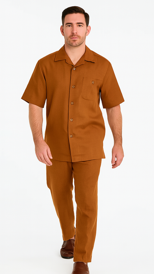 Mens Linen Walking Suit - Luggage Summer Outfit - Mens Linen Suit Light Brown Brick Color