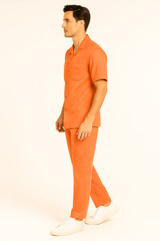Mens Linen Walking Suit - Solid Coral Summer Outfit - Mens Linen Suit - Image 4
