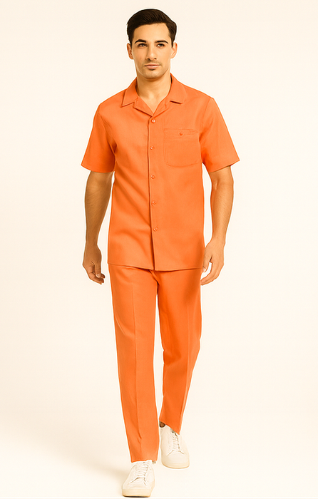 Mens Linen Walking Suit - Solid Coral Summer Outfit - Mens Linen Suit
