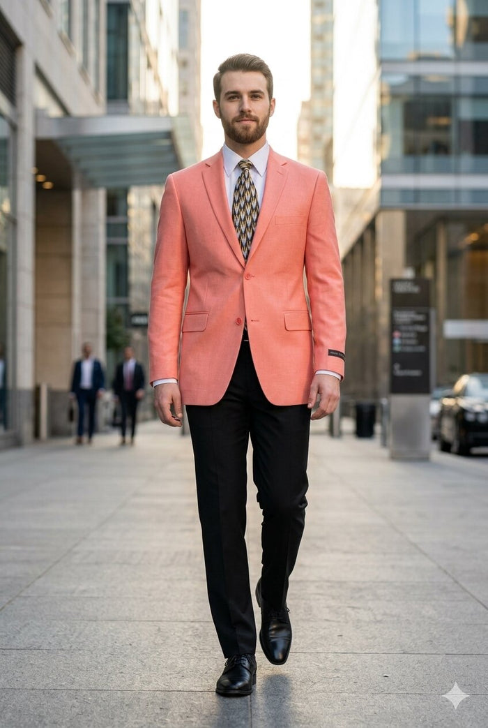Mens Suit Blazer Jacket Two Button Stretch Sports Coats Classic Fit Living Coral