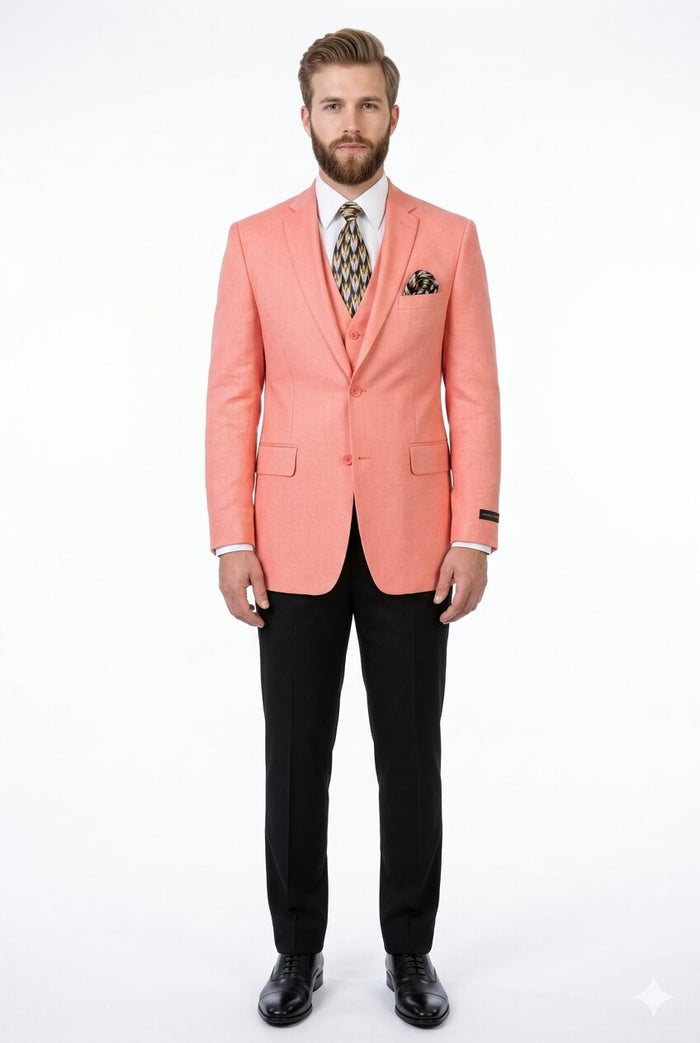 Mens Suit Blazer Jacket Two Button Stretch Sports Coats Classic Fit Living Coral