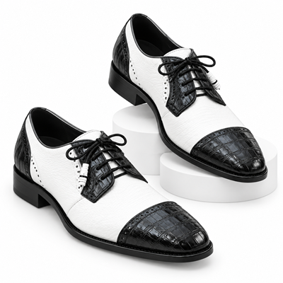 Men's Los Altos Boots Black/White Genuine Teju Lizard And Caiman