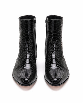 Los Altos Men’s Black Genuine Ostrich Paw Ankle Dress Boots, Higher Heel Exotic Leather Style