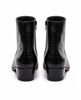 Los Altos Men’s Black Genuine Ostrich Paw Ankle Dress Boots, Higher Heel Exotic Leather Style