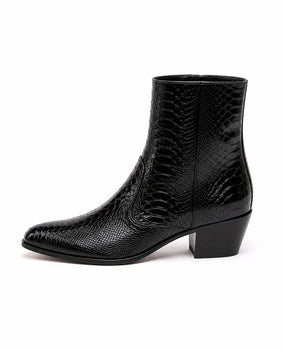 Los Altos Men’s Black Genuine Ostrich Paw Ankle Dress Boots, Higher Heel Exotic Leather Style