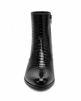 Los Altos Men’s Black Genuine Ostrich Paw Ankle Dress Boots, Higher Heel Exotic Leather Style