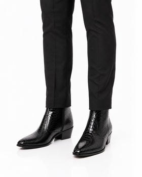 Los Altos Men’s Black Genuine Ostrich Paw Ankle Dress Boots, Higher Heel Exotic Leather Style