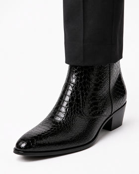 Los Altos Men’s Black Genuine Ostrich Paw Ankle Dress Boots, Higher Heel Exotic Leather Style
