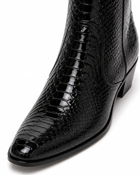 Los Altos Men’s Black Genuine Ostrich Paw Ankle Dress Boots, Higher Heel Exotic Leather Style
