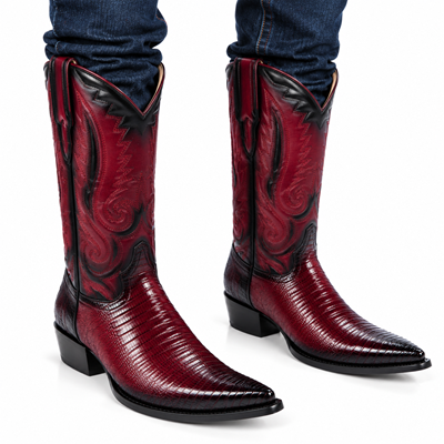 Men's Los Altos Boots Genuine Teju Lizard Faded Burgundy ~ Wine ~ Maroon Color Dress Cowboy Boot Cheap Priced For Sale Online With Cowboy Heel