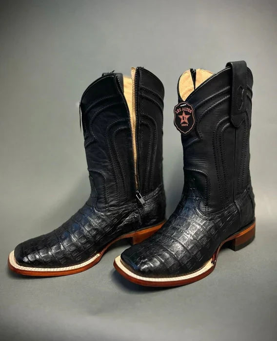 Men's Los Altos Caiman Belly Square Toe Boots with Zipper - Black main image 1