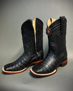 Men's Los Altos Caiman Belly Square Toe Boots with Zipper - Black