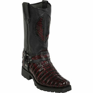 Men's Los Altos Caiman Tail Skin Biker Boots - Black Cherry