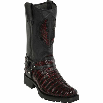 Men's Los Altos Caiman Tail Skin Biker Boots - Black Cherry - Image 2