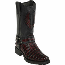 Men's Los Altos Caiman Tail Skin Biker Boots - Black Cherry