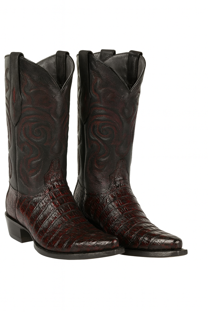 Men's Los Altos Caiman Tail Snip Toe Boots - Black Cherry - Image 7