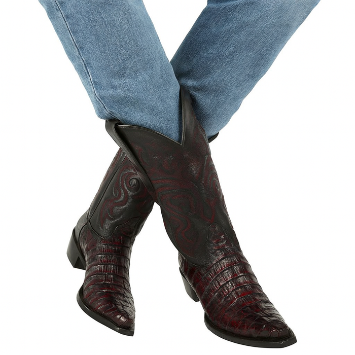 Men's Los Altos Caiman Tail Snip Toe Boots - Black Cherry