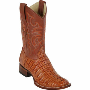 Men's Los Altos Caiman Tail Wide Square Toe Boots - Cognac
