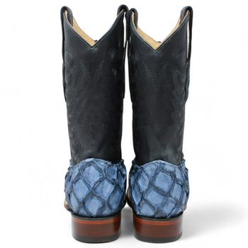 Men's Los Altos Genuine Monster Fish Leather Square Toe Boots - Blue