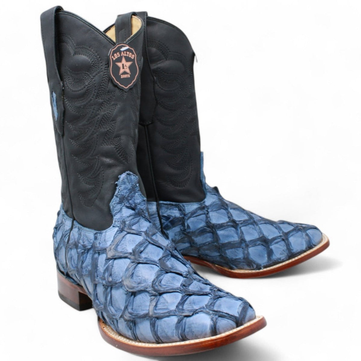 Men's Los Altos Genuine Monster Fish Leather Square Toe Boots - Blue ...