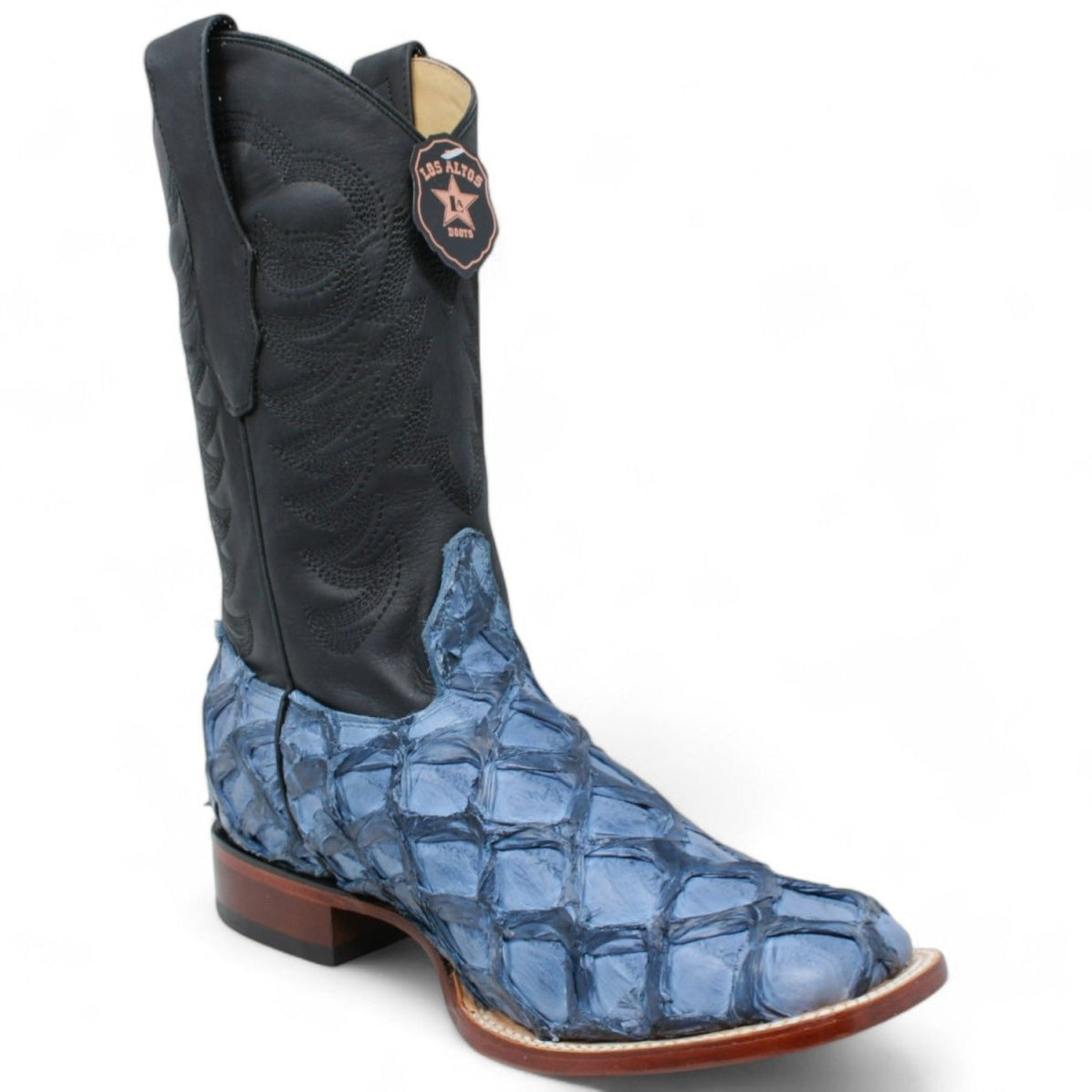 Men's Los Altos Genuine Monster Fish Leather Square Toe Boots - Blue ...