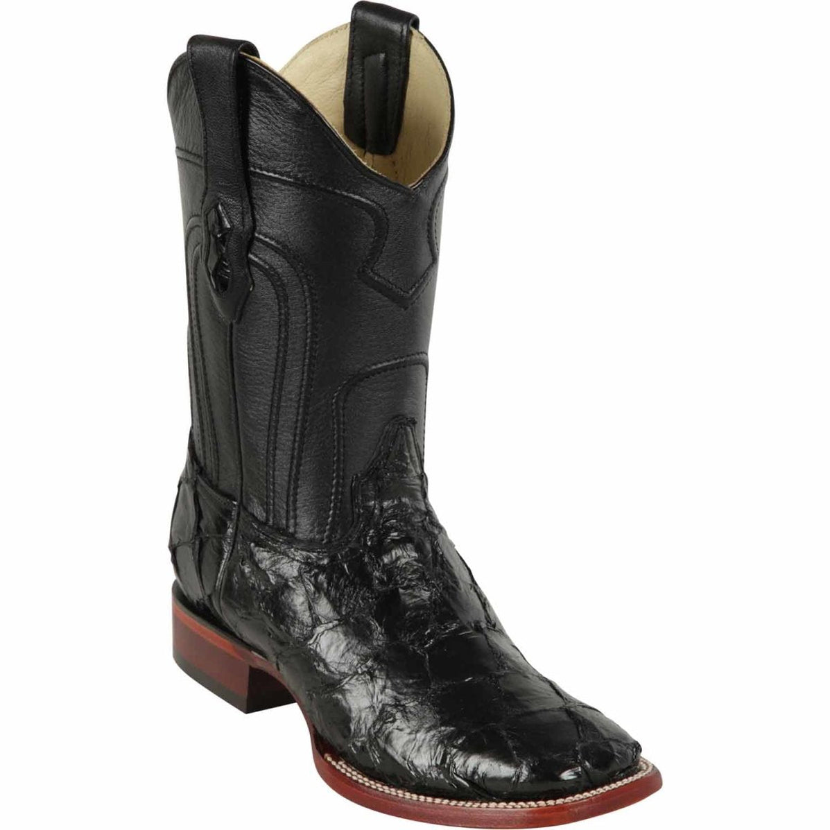 Men's Los Altos Monster Fish Skin Wide Square Toe Boots - Black 4822R1 ...