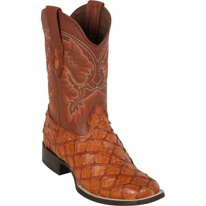 Men's Los Altos Monster Fish Skin Wide Square Toe Boots - Cognac