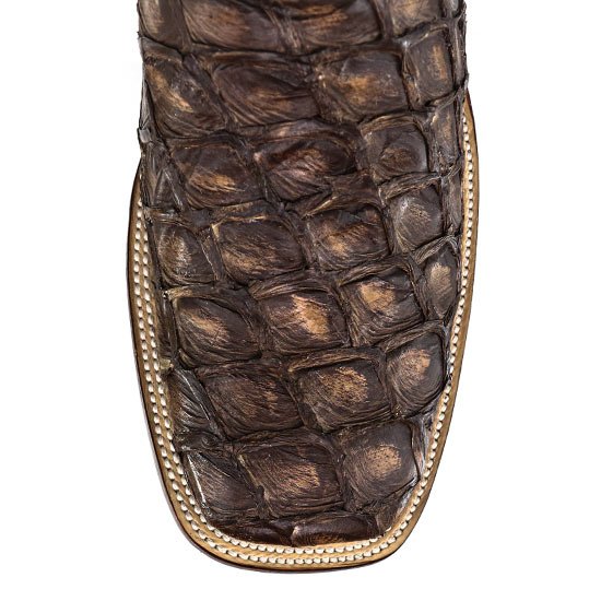 Men's Los Altos Monster Fish Skin Wide Square Toe Boots - Rustic Brown - Image 3
