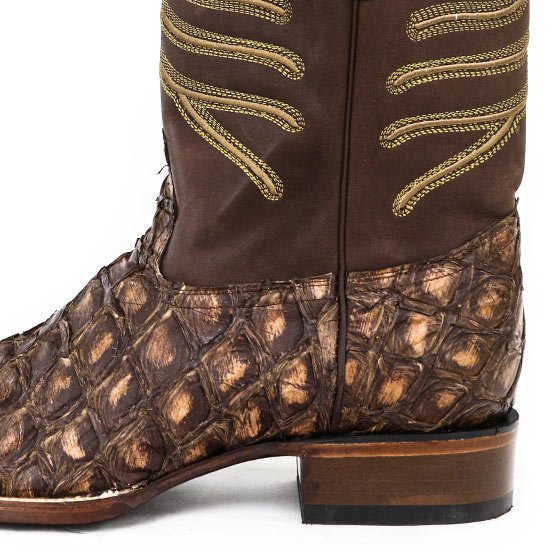 Men's Los Altos Monster Fish Skin Wide Square Toe Boots - Rustic Brown - Image 4