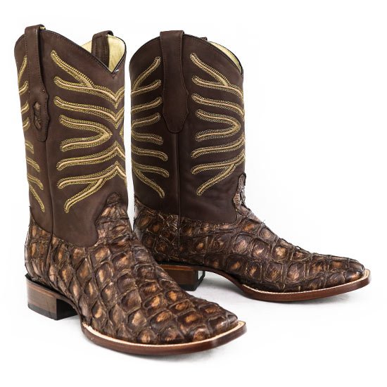 Men's Los Altos Monster Fish Skin Wide Square Toe Boots - Rustic Brown - Image 4