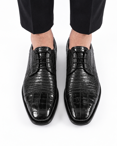 Mens Los Altos Navy Genuine Crocodile Caiman Belly Oxford
