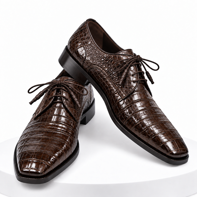 Mens Los Altos Navy Genuine Crocodile Caiman Belly Oxford