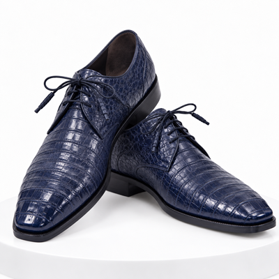 Mens Los Altos Navy Genuine Crocodile Caiman Belly Oxford