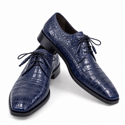 Mens Los Altos Navy Genuine Crocodile Caiman Belly Oxford