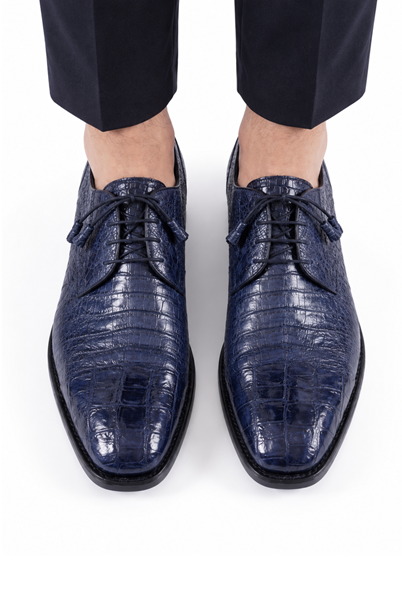 Mens Los Altos Navy Genuine Crocodile Caiman Belly Oxford