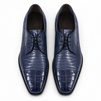Mens Los Altos Navy Genuine Crocodile Caiman Belly Oxford