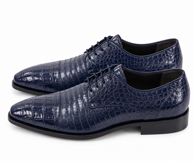 Mens Los Altos Navy Genuine Crocodile Caiman Belly Oxford