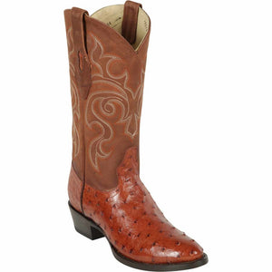 Men's Los Altos Original Full Quill Ostrich Boots Round Toe - Brandy