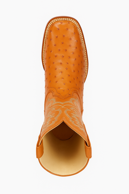 Men's Los Altos Ostrich Skin Wide Square Toe Boots - Honey - Image 6