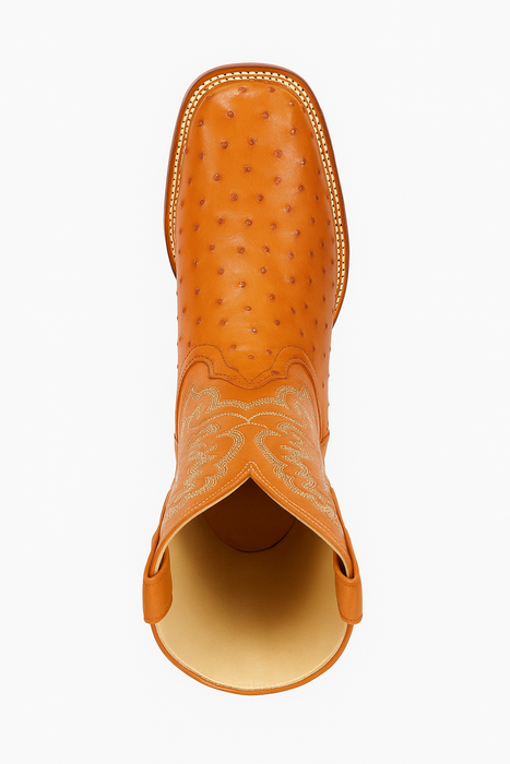 Men's Los Altos Ostrich Skin Wide Square Toe Boots - Honey