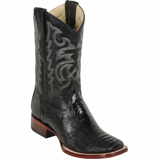 Men's Los Altos Ostrich Leg Skin Wide Square Toe Boots - Black