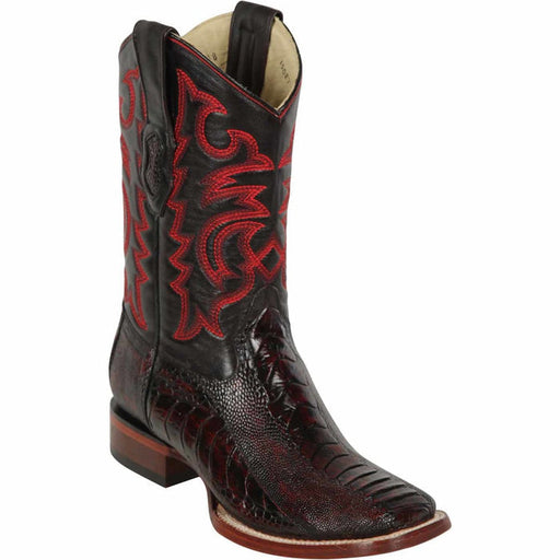 Men's Los Altos Ostrich Leg Skin Wide Square Toe Boots - Black Cherry