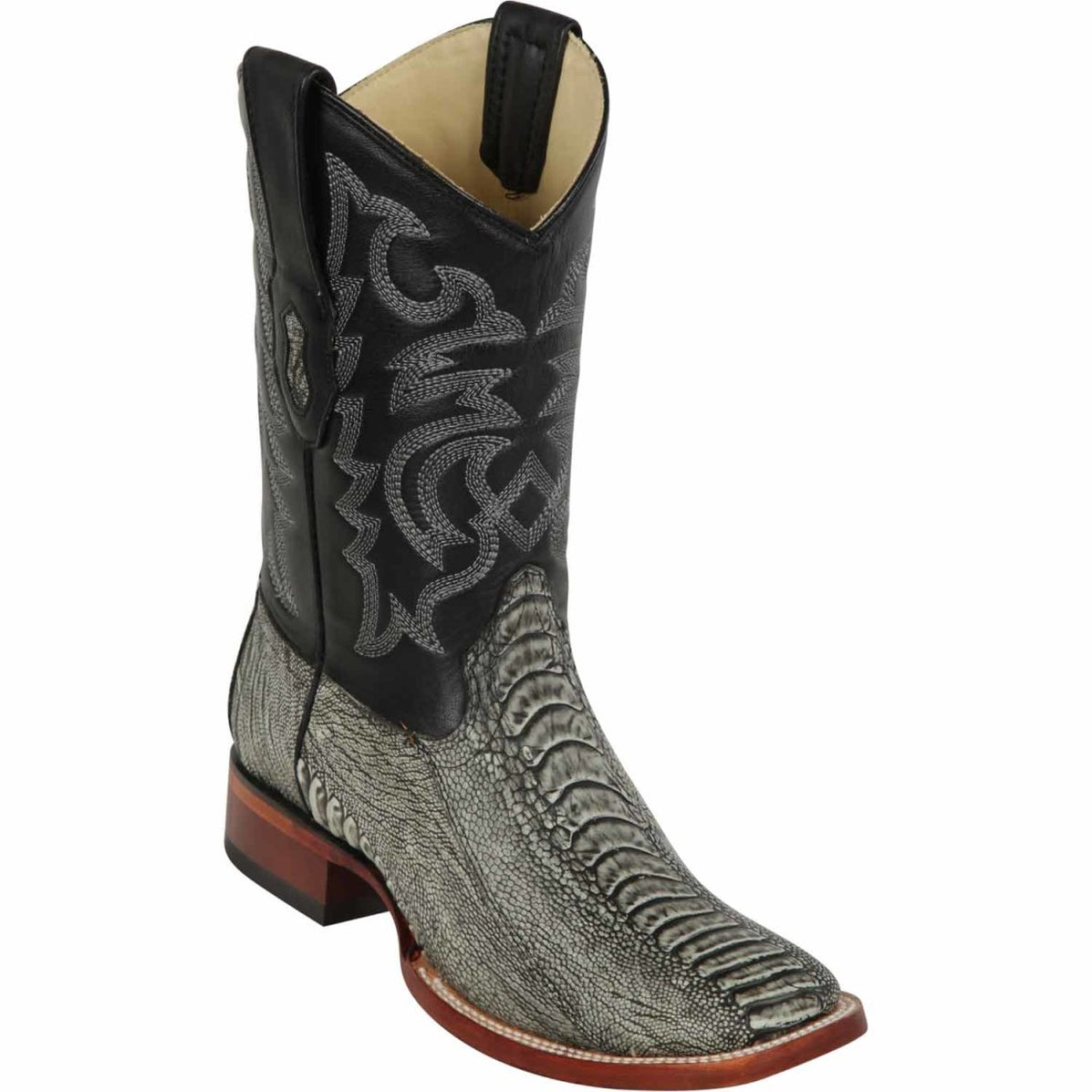 Men's Los Altos Ostrich Leg Skin Wide Square Toe Boots - Rustic — MensUSA