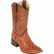 Men's Los Altos Ostrich Skin Wide Square Toe Boots - Brandy