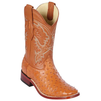 Men's Los Altos Ostrich Skin Wide Square Toe Boots - Honey - Image 10