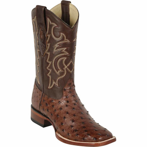 Men's Los Altos Ostrich Skin Wide Square Toe Boots - Kango Brown