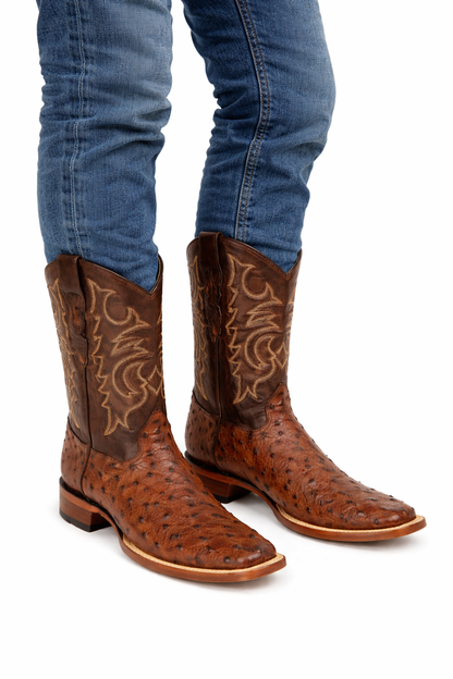 Men's Los Altos Ostrich Skin Wide Square Toe Boots - Kango Brown - Image 7
